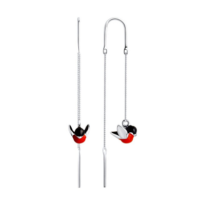 Серьги из серебра, Родированное серебро металл, проба 925, 2  Эмаль  0
