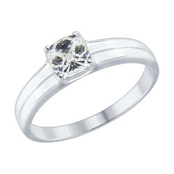 Кольцо из серебра, Родированное серебро металл, проба 925, 1  Фианит SWAROVSKI Антик Кушон Чекер 5*5