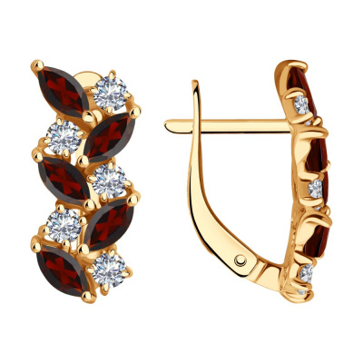 Серьги из золота, Красное золото металл, проба 585, 10   Гранат Маркиз 5*2,5 ; 10   Фианит недраг Круг 2,5