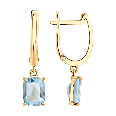 Серьги из серебра, Золочение розовое металл, проба 925, 2   Топаз Антик Кушон 8*6