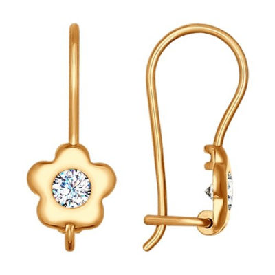 Серьги из золота, Красное золото металл, проба 585, 2   Фианит недраг Круг 3, 2  Фианит недраг Круг 3