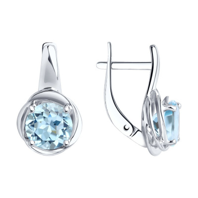 Серьги из серебра, Родированное серебро металл, проба 925, 2   Топаз Круг 7