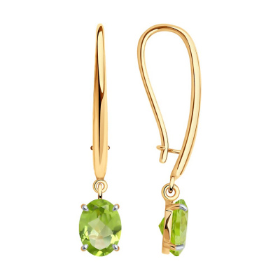 Серьги из золота, Красное золото металл, проба 585, 2   Хризолит Овал 6*8