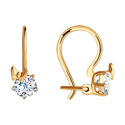 Серьги из золота, Красное золото металл, проба 585, 2  Фианит недраг Круг 4