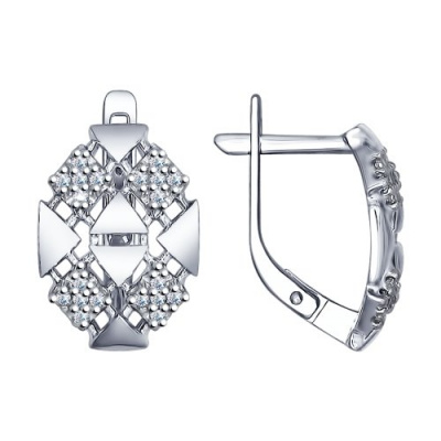 Серьги из серебра, Родированное серебро металл, проба 925, 40  Фианит Круг 1