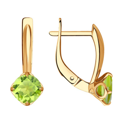 Серьги из золота, Красное золото металл, проба 585, 2  Хризолит Круг 6