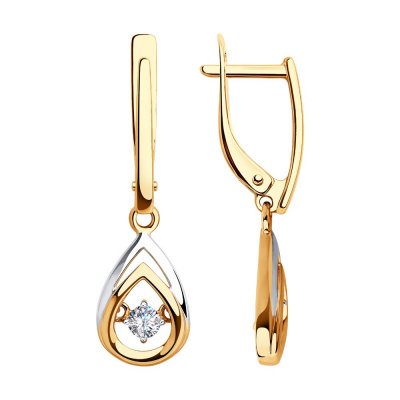 Серьги из золота, Красное золото металл, проба 585, 2  Фианит недраг Круг 3