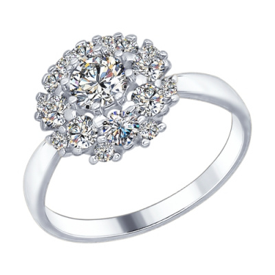 Кольцо из серебра, Родированное серебро металл, проба 925, 8  Фианит SWAROVSKI Круг 1,5 ; 8  Фианит SWAROVSKI Круг 2 ; 1  Фианит SWAROVSKI Круг 4,5