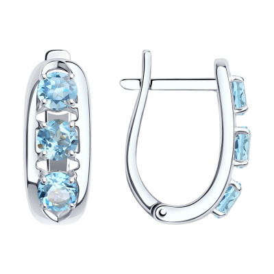 Серьги из серебра, Родированное серебро металл, проба 925, 6  Топаз Круг 4