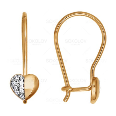 Серьги из золота, Красное золото металл, проба 585, 14   Фианит недраг Круг 0,8