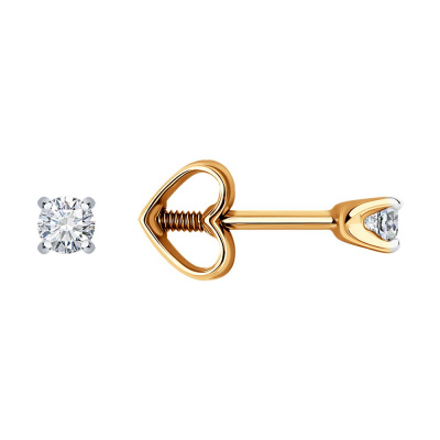 Серьги из золота, Красное золото металл, проба 585, 2  0,049 Фианит недраг Круг 2,5