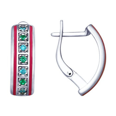Серьги из серебра, Родированное серебро металл, проба 925, 2 0,960 Эмаль  0 ; 6  Фианит ЛСК Круг 1,5 ; 8  Фианит ЛСК Круг 1,5