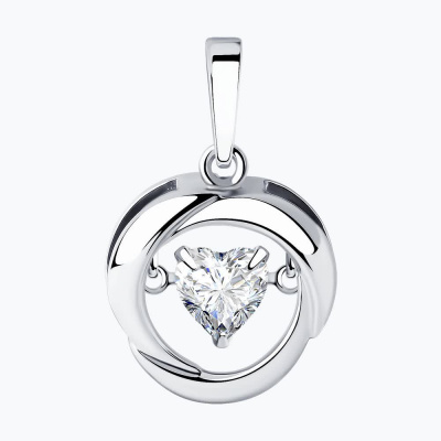 Подвеска из серебра, Родированное серебро металл, проба 925, 1  Фианит SWAROVSKI недраг Сердце 5*5