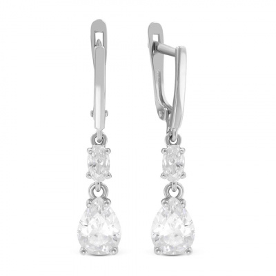 Серьги из серебра, Родированное серебро металл, проба 925, 2 Фианит Груша 6,00*8,00 0,724, 2 Фианит Овал 5,00*3,00 0,151