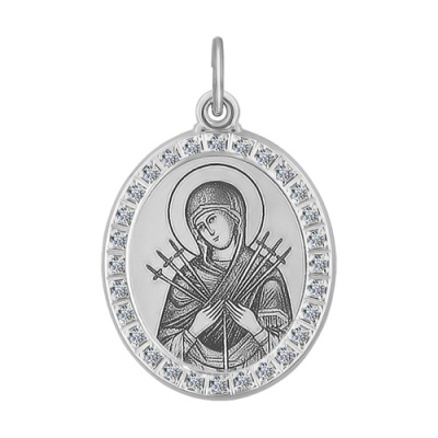 Подвеска из серебра, Родированное серебро металл, проба 925, 28   Фианит недраг Круг 1,25