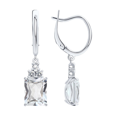 Серьги из серебра, Родированное серебро металл, проба 925, 2   Гор.хр Октагон 10*8 ; 6   Фианит недраг Круг 2,5