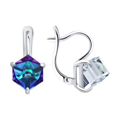 Серьги из серебра, Родированное серебро металл, проба 925, 2   Нанокристалл Swarovski недраг Квадрат Кабошон 6