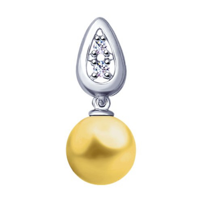 Подвеска из серебра, Родированное серебро металл, проба 925, Жемчуг Swarovski Имитация; Фианит