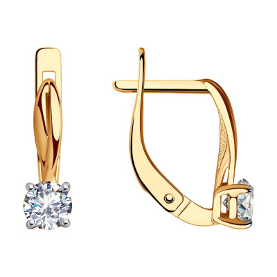 Серьги из золота, Красное золото металл, проба 585, 2  Фианит недраг Круг 4