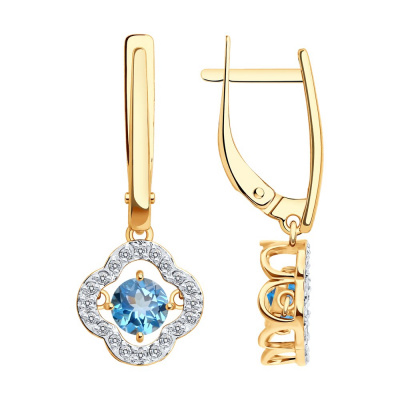Серьги из золота, Красное золото металл, проба 585, 2   Топаз Круг 5 ; 40   Фианит недраг Круг 1