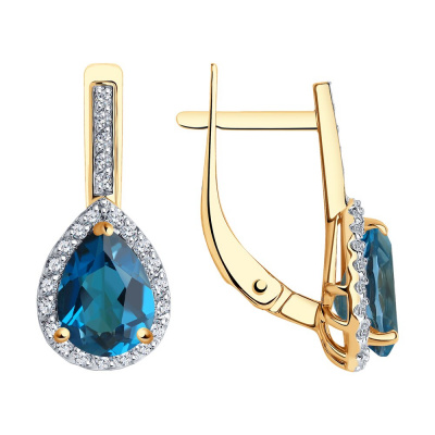 Серьги из золота, Красное золото металл, проба 585, 2   Топаз Груша 8*6 ; 48   Фианит недраг Круг 1