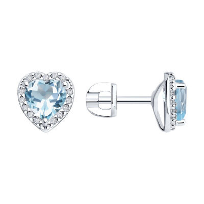 Серьги из серебра, Родированное серебро металл, проба 925, 2   Топаз Сердце 6*6 ; 30   Фианит недраг Круг 1