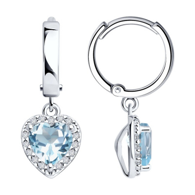 Серьги из серебра, Родированное серебро металл, проба 925, 2   Топаз Сердце 6*6 ; 30   Фианит недраг Круг 1