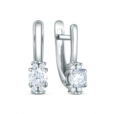 Серьги из серебра, Родированное серебро металл, проба 925, 8 Фианит круг 1.25 бесцветный 0.026, 2 Фианит круг 4.5 бесцветный 0.200