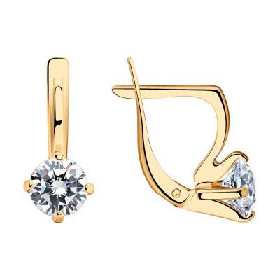 Серьги из серебра, Золочение розовое металл, проба 925, 2  Фианит недраг Круг 6