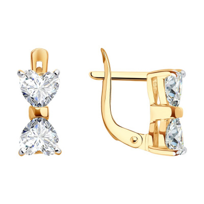 Серьги из золота, Красное золото металл, проба 585, 4   Фианит недраг Сердце 5*5