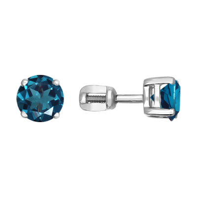 Серьги из серебра, Родированное серебро металл, проба 925, 2  Топаз Круг 6