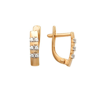 Серьги из золота, Красное золото металл, проба 585, 12 Фианит Кр 1,25 0,039 Бесцветный