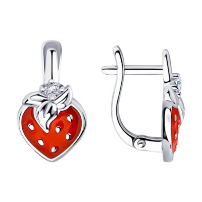 Серьги из серебра, Родированное серебро металл, проба 925, 2 0,960 Эмаль  0 ; 2  Фианит недраг Круг 1,75