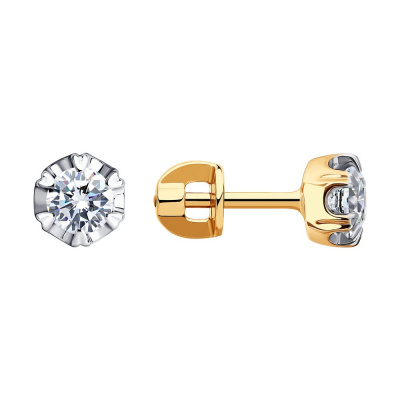 Серьги из золота, Красное золото металл, проба 585, 2  Фианит недраг Круг 4,5, 2   Фианит недраг Круг 4,5