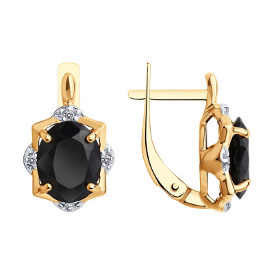 Серьги из серебра, Золочение розовое металл, проба 925, 8   Фианит недраг Круг 1 ; 2   Шпинель натур. Овал 9*7