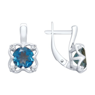 Серьги из серебра, Родированное серебро металл, проба 925, 2  Топаз Круг 7 ; 8  Фианит Круг 1