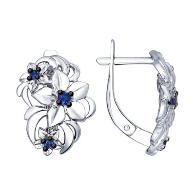 Серьги из серебра, Родированное серебро металл, проба 925, 4  Фианит ЛСК Круг 1,5 ; 2  Фианит ЛСК Круг 2