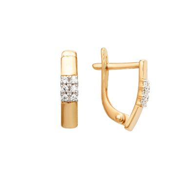 Серьги из золота, Красное золото металл, проба 585, 12 Фианит Кр 1,25 0,039 Бесцветный