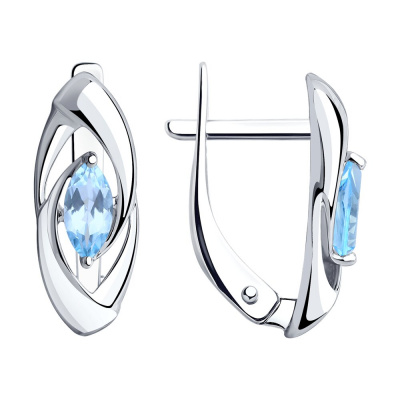 Серьги из серебра, Родированное серебро металл, проба 925, 2  Топаз Маркиз 6*3
