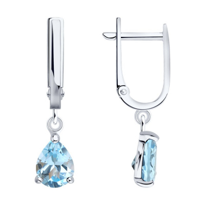 Серьги из серебра, Родированное серебро металл, проба 925, 2   Топаз Груша 8*6