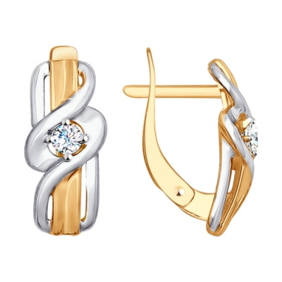Серьги из золота, Красное золото металл, проба 585, Фианит