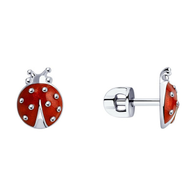 Серьги из серебра, Родированное серебро металл, проба 925, 2  Эмаль  0