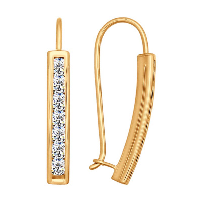 Серьги из золота, Красное золото металл, проба 585, 14   Фианит недраг Круг 3
