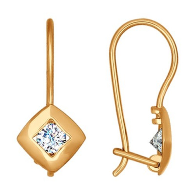 Серьги из золота, Красное золото металл, проба 585, 2   Фианит недраг Круг 3, 2  Фианит недраг Круг 3