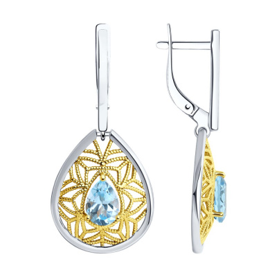 Серьги из серебра, Родированное серебро металл, проба 925, 2  Топаз Груша 7*5
