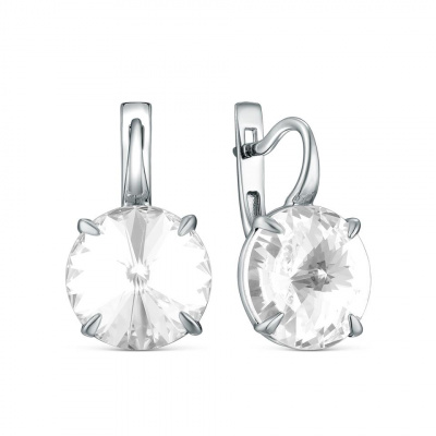 Серьги из серебра, Родированное серебро металл, проба 925, 2 Кристалл Swarovski Австрия Бесцветный 1,480