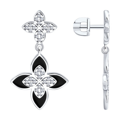 Серьги из серебра, Родированное серебро металл, проба 925, 64  0,115 Фианит недраг Круг 1 ; 2  0,192 Эмаль  0