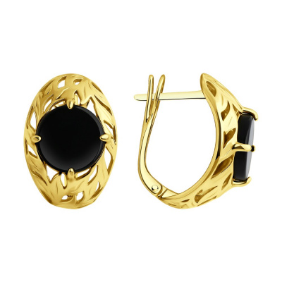 Серьги из серебра, Золочение розовое металл, проба 925, 2   Агат Круг Table 10*2