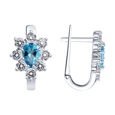Серьги из серебра, Родированное серебро металл, проба 925, 2   Топаз Груша 7*5 ; 16   Фианит недраг Круг 3