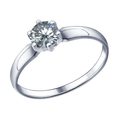 Кольцо из серебра, Родированное серебро металл, проба 925, 1  Фианит SWAROVSKI Круг 5,5